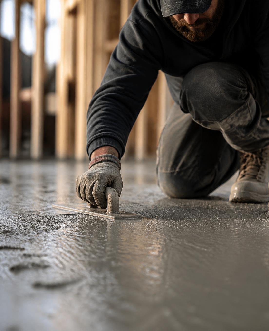 Craftsman carefully finishing a concrete surface